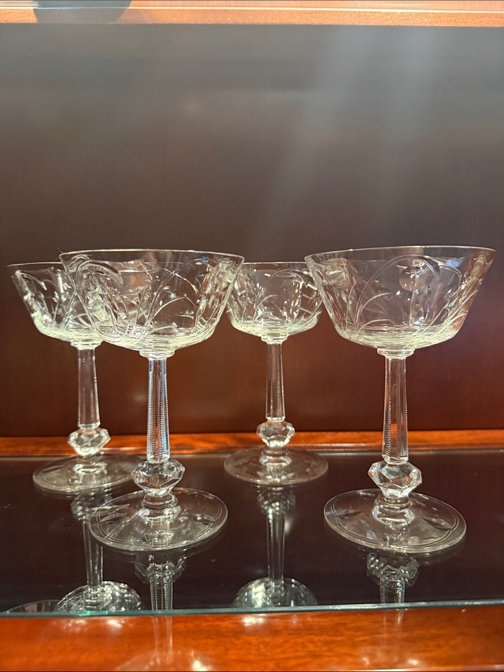 Etched Crystal Coupe Glasses - Clear (Set of 4)